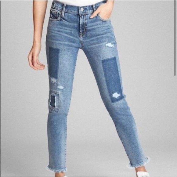 Gap Patchwork True Skinny Jeans with raw hem - Picture 1 of 12